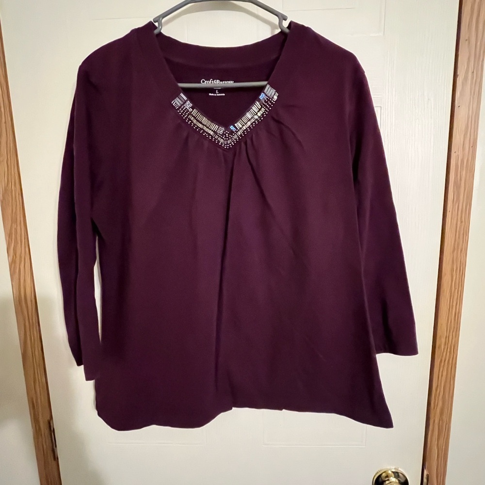 Plum colored embellished 3/4 sleeve top